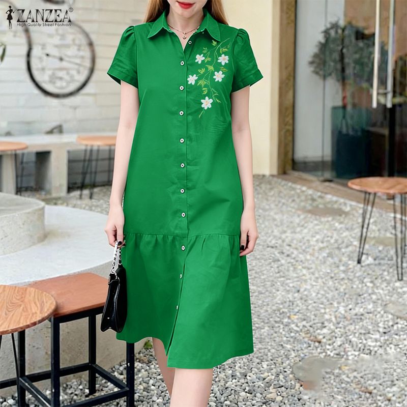 Sundress Midi Floral - ZANZEA Gaun Motif Bunga Musim Panas
