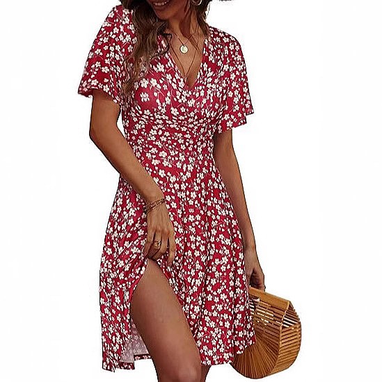 Sundress Midi Floral - Gaun Midi Wanita Tanpa Lengan Bermotif