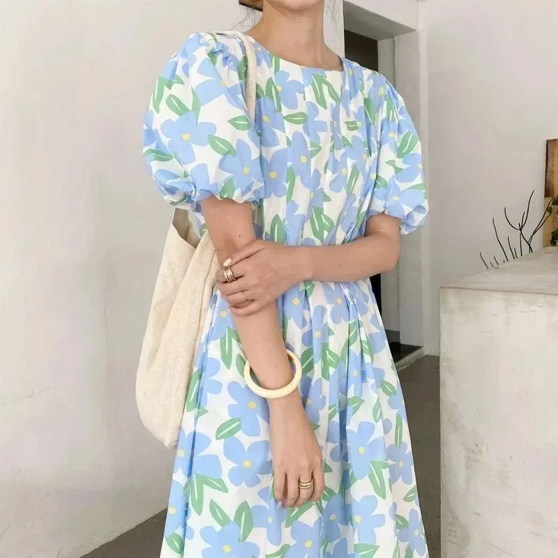 Sundress Midi Floral - Gaun Panjang Gambar Cetak Bunga Lipatan