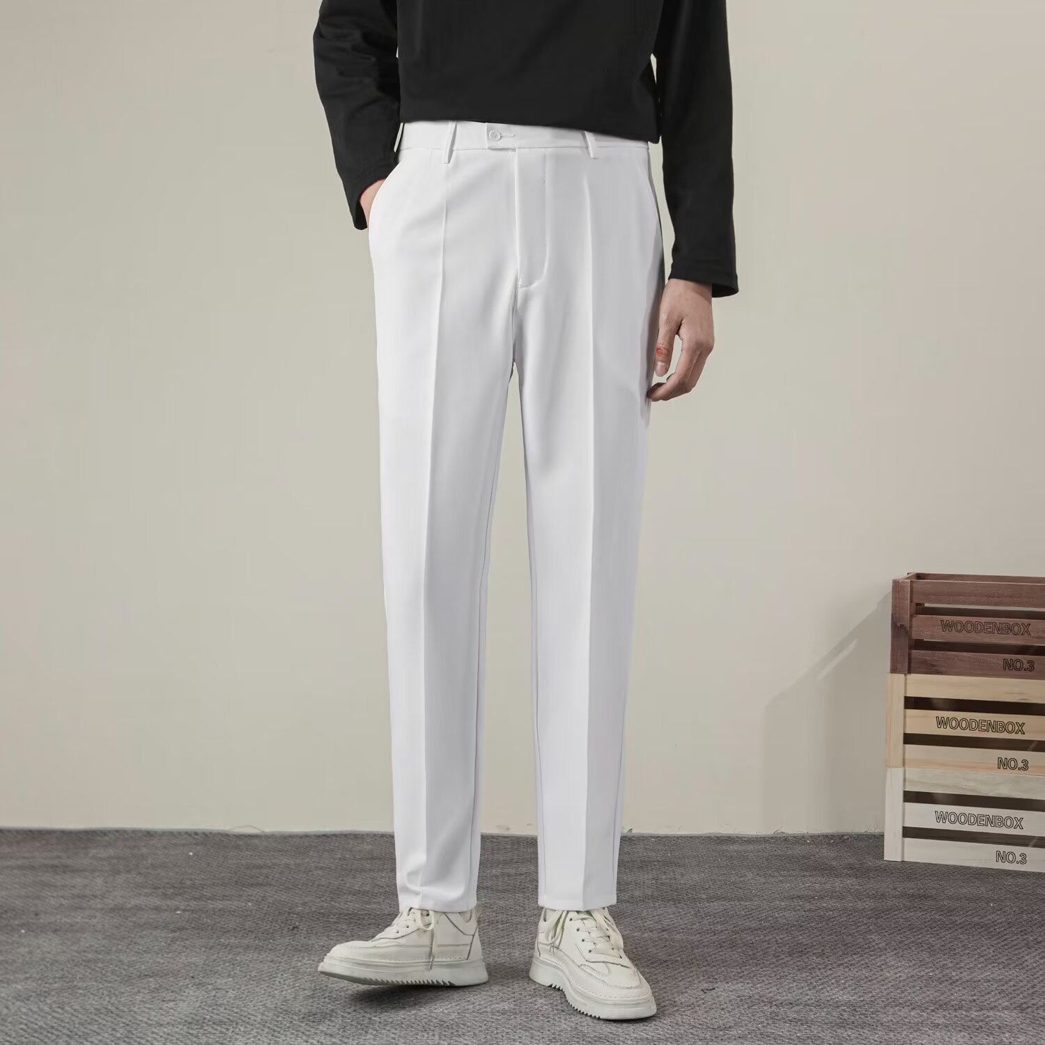 Summer Clothing Brands Men - Celana kasual lurus warna polos pria,