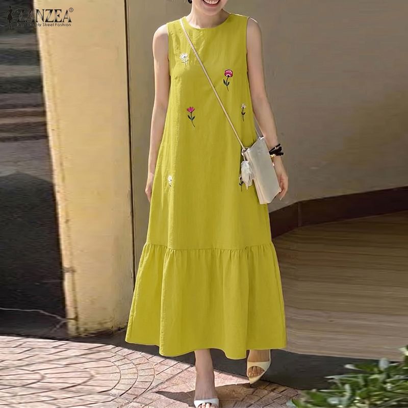 Sundress Midi Floral - ZANZEA Gaun Musim Panas Fashion Wanita