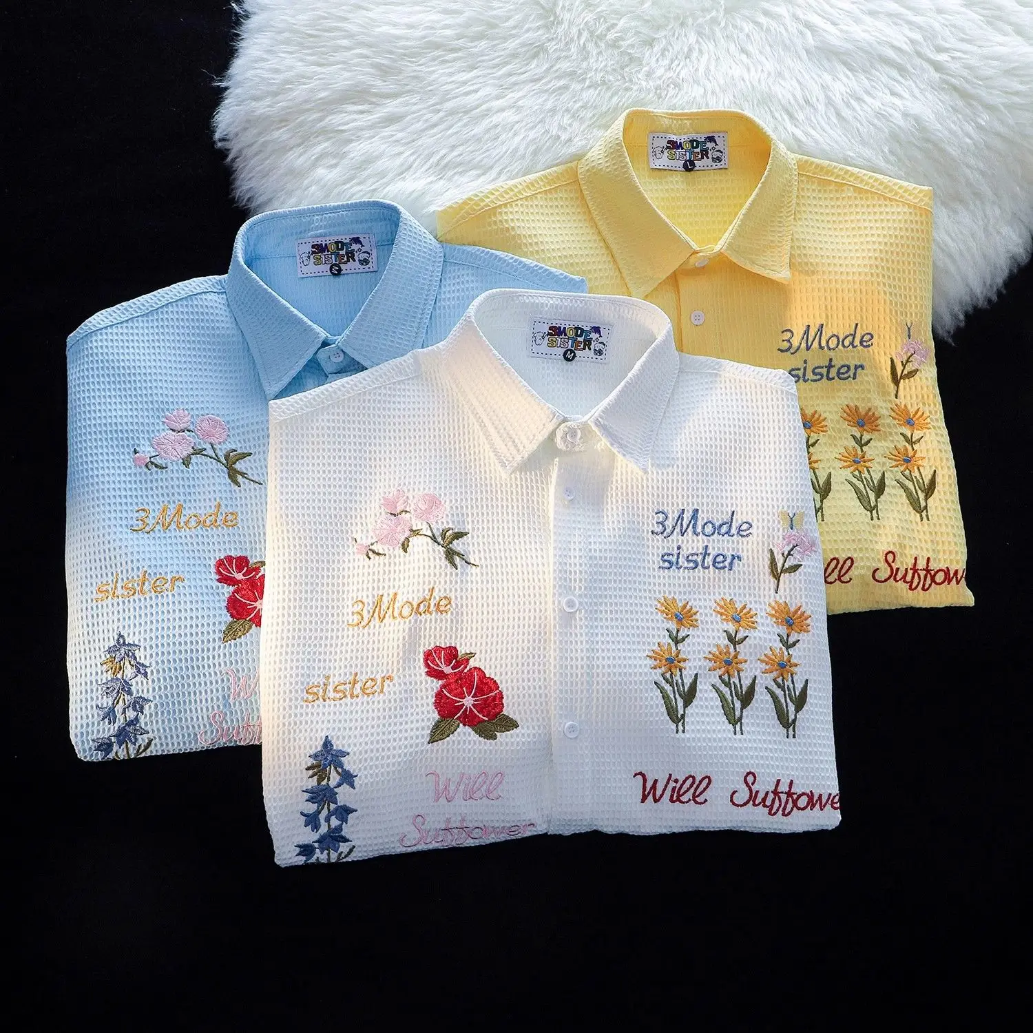 Kemeja Bordir Bunga Wafel Wani - Summer Clothing Holiday ulasan dan harga