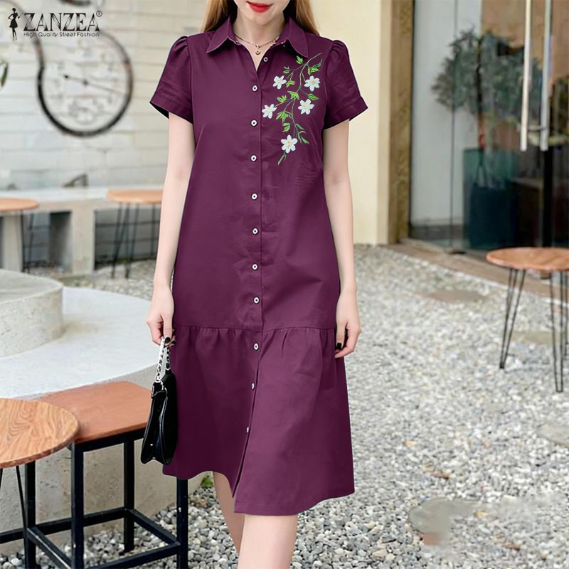 ZANZEA Gaun Motif Bunga Musim  - Sundress Midi Floral ulasan dan harga