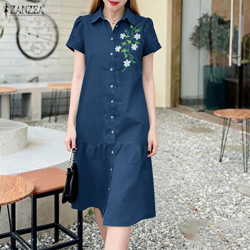 ZANZEA Gaun Motif Bunga Musim  - Sundress Midi Floral ulasan dan harga