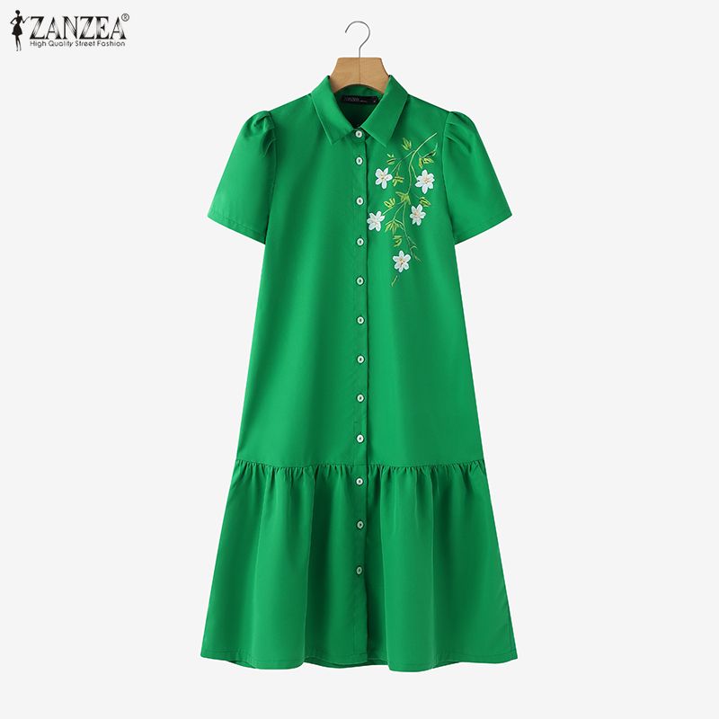 ZANZEA Gaun Motif Bunga Musim  - Sundress Midi Floral ulasan dan harga