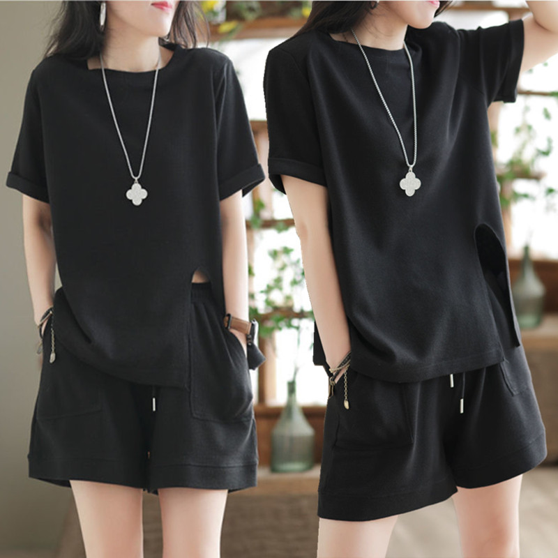Setelan Dua Potong Katun Murni - Summer Clothing Affordable ulasan dan harga