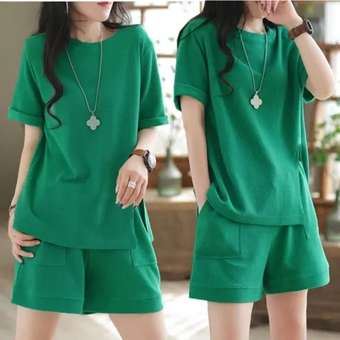 Setelan Dua Potong Katun Murni - Summer Clothing Affordable ulasan dan harga