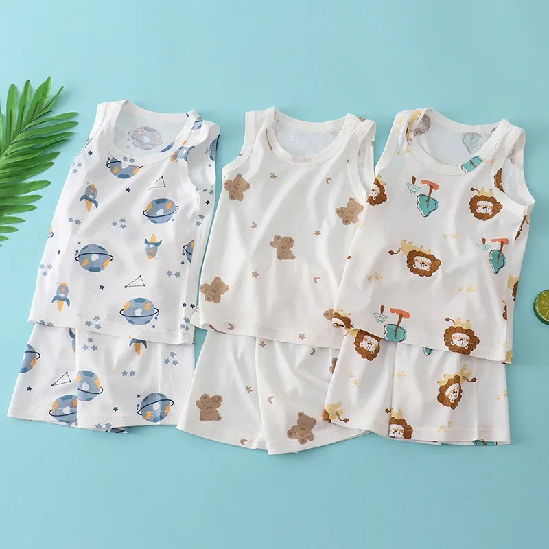 Setelan Rompi Katun Bambu Anak - Summer Clothing Newborn ulasan dan harga