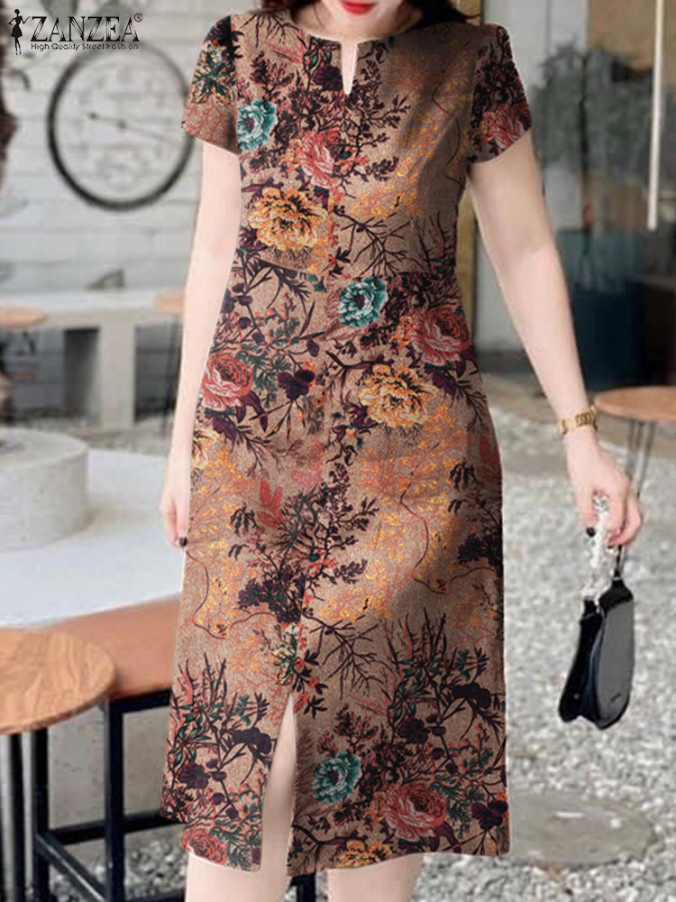 Gaun Midi kerah V untuk wanita - Sundress Midi Floral ulasan dan harga