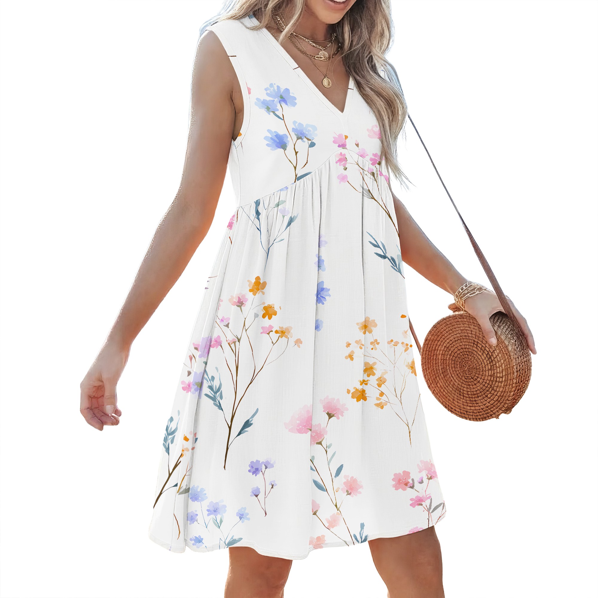 Motif Bunga, Gaun Tanpa Lengan - Sundress Midi Floral ulasan dan harga