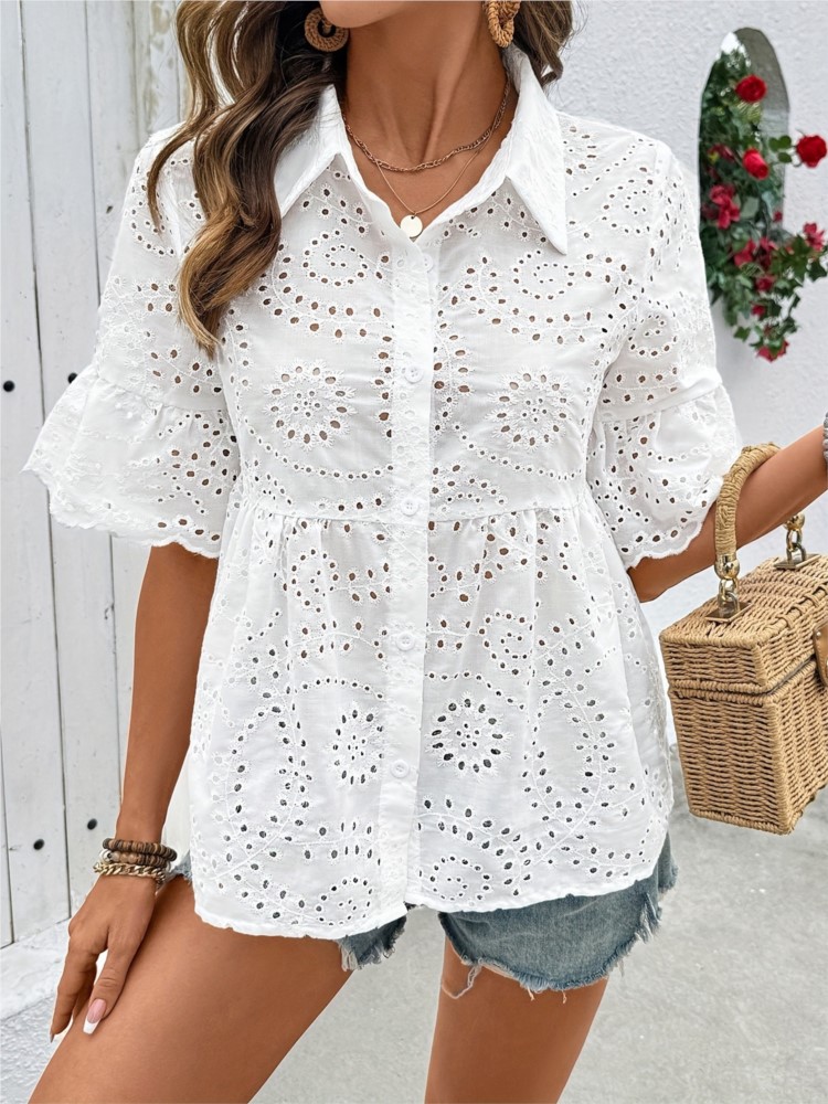Atasan Kemeja Berongga Bunga K - Summer Clothing Holiday ulasan dan harga