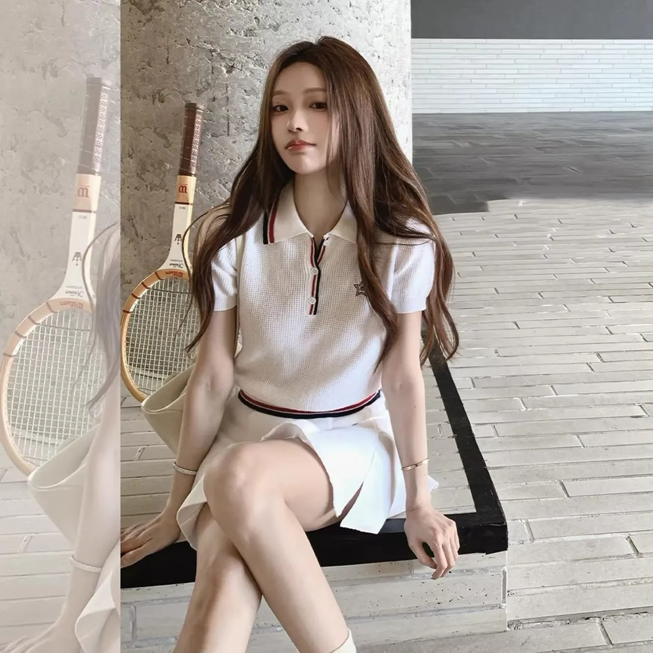 Setelan Rok Golf Rajut Waffle  - Summer Golf Clothing ulasan dan harga