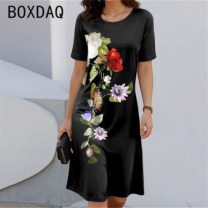 Gaun A-Line Motif Bunga Leher  - Sundress Midi Floral ulasan dan harga