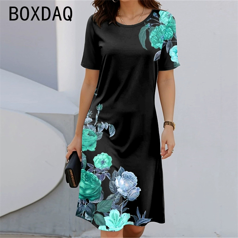 Gaun A-Line Motif Bunga Leher  - Sundress Midi Floral ulasan dan harga