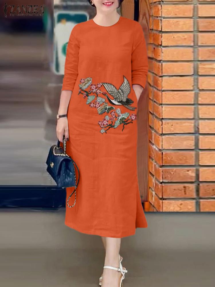 ZANZEA Sundress bordir Vintage - Sundress Midi Floral ulasan dan harga