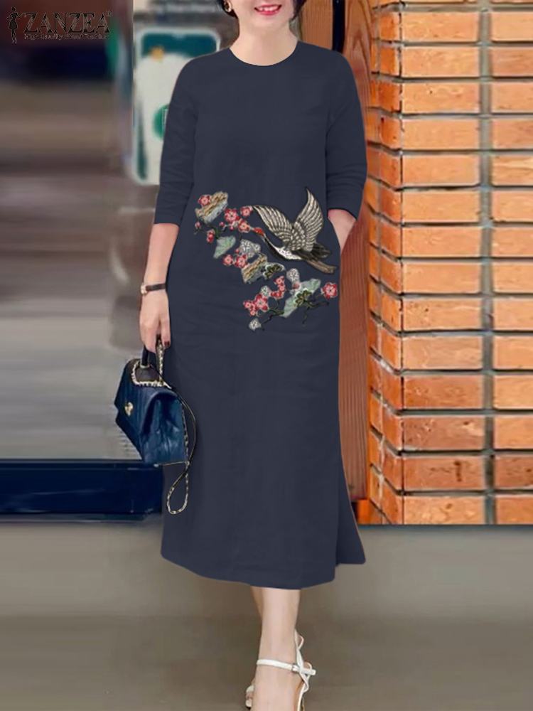 ZANZEA Sundress bordir Vintage - Sundress Midi Floral ulasan dan harga