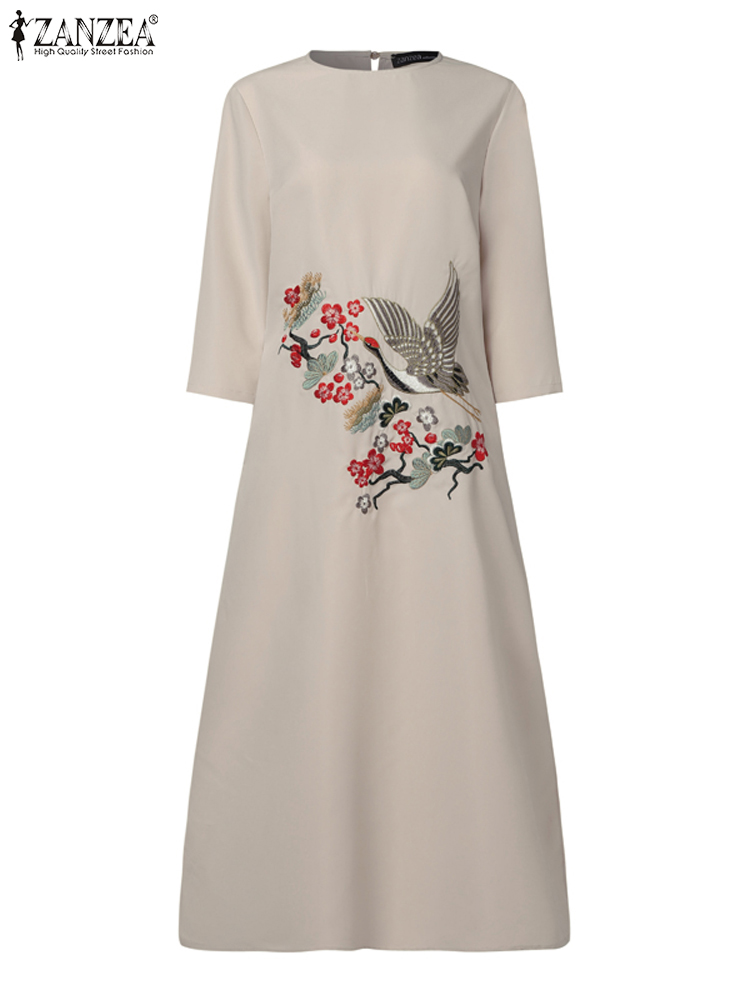 ZANZEA Sundress bordir Vintage - Sundress Midi Floral ulasan dan harga