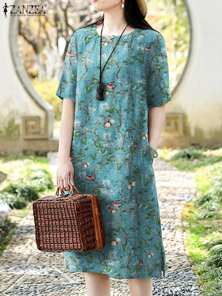 ZANZEA gaun wanita, gaun pesta - Sundress Midi Floral ulasan dan harga