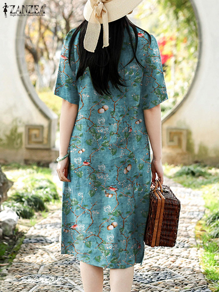ZANZEA gaun wanita, gaun pesta - Sundress Midi Floral ulasan dan harga
