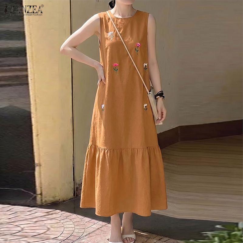 ZANZEA Gaun Musim Panas Fashio - Sundress Midi Floral ulasan dan harga