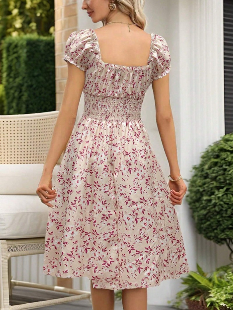 Gaun Bunga Vintage Elegan untu - Sundress Midi Floral ulasan dan harga