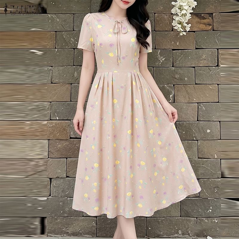 ZANZEA Gaun Pantai Musim Panas - Sundress Midi Floral ulasan dan harga