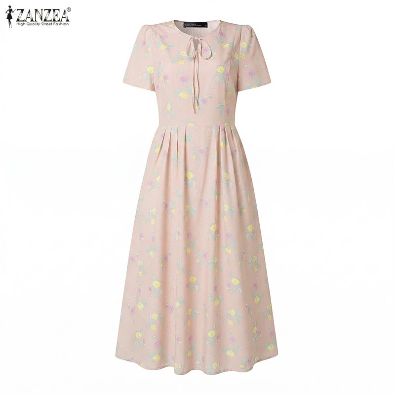 ZANZEA Gaun Pantai Musim Panas - Sundress Midi Floral ulasan dan harga