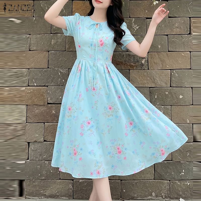 ZANZEA Gaun Pantai Musim Panas - Sundress Midi Floral ulasan dan harga